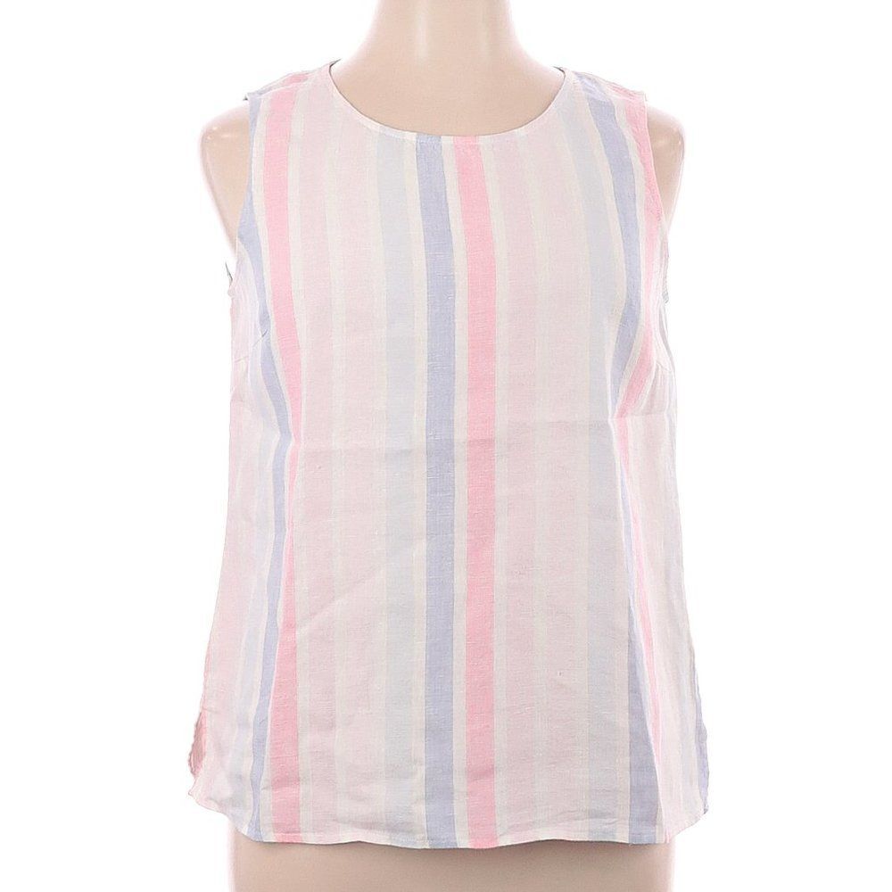 Pastel Striped Ellen Tracy Linen Scoop-Neck Sleeveless Top (NWT)